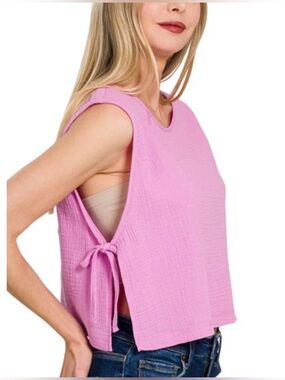 ZENANA COTTON GAUZE TIE TOP MAUVE